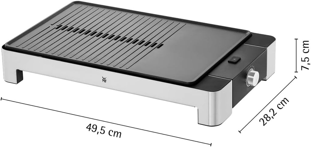 WMF Lono 0415340011 Electric Grill and Griddle, 2300W, Stainless Steel 18/10 Cromargan, Large Grill & Griddle Surface, Non-Stick Coating