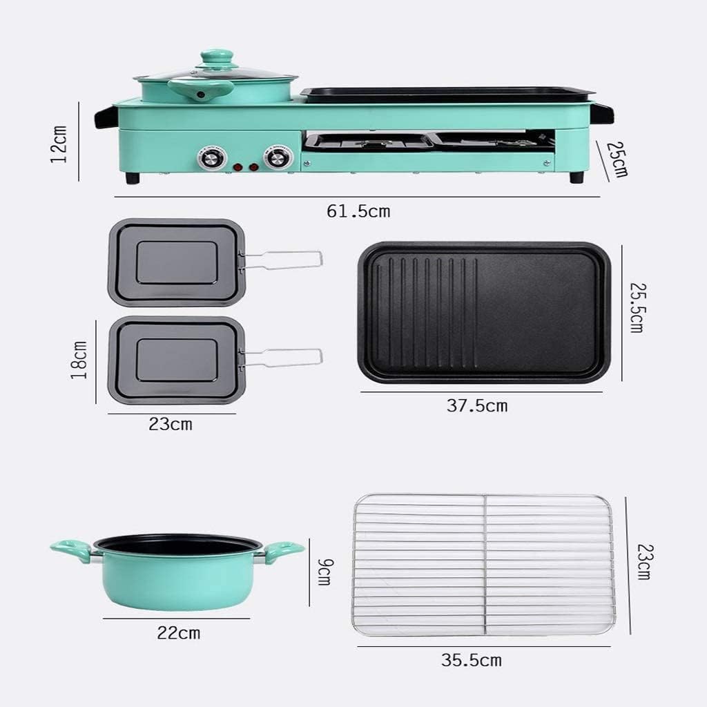 Electric BBQ Grill Indoor Electronic Smokeless Grill Indoor Non Stick Pan Electric Barbecue Grill with Hot Pot 2 In 1 Large Capacity Household Multifunctional Hotpot Grill