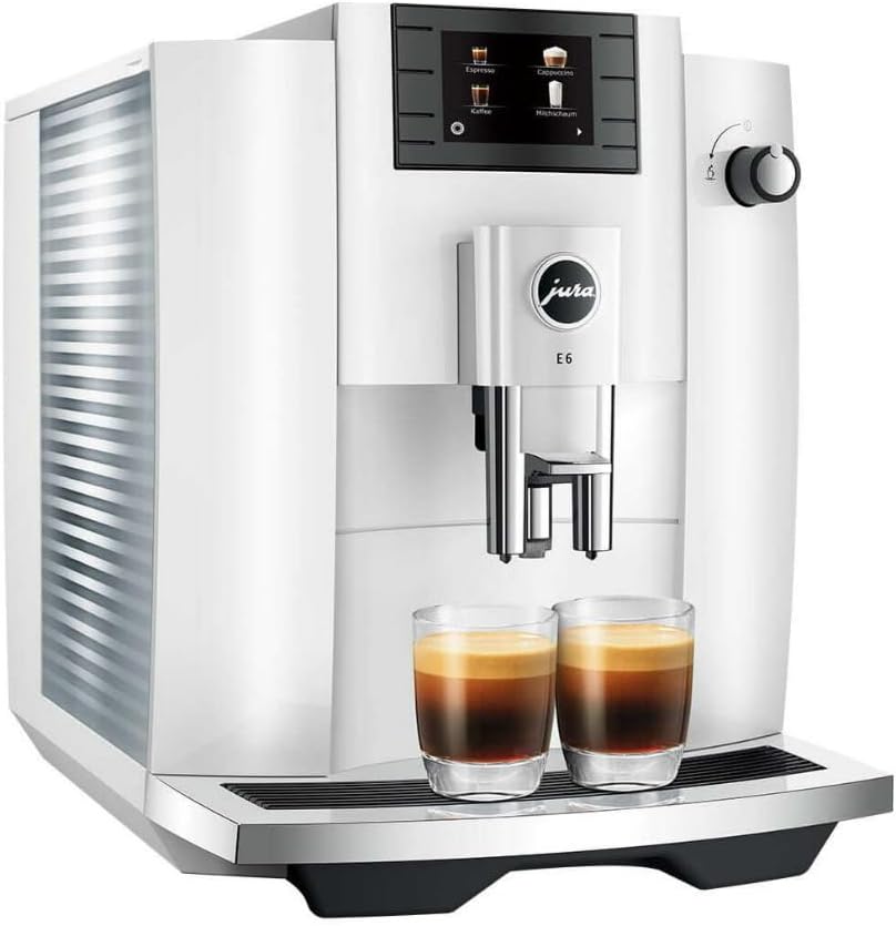 Jura E6 Automatic Espresso Machine (White) Bundle with Water Stabilizer, Cleaning Tablets, Milk System Cleaner, and Milk Container Kit for Exceptional Home Coffee Experience (5 Items)