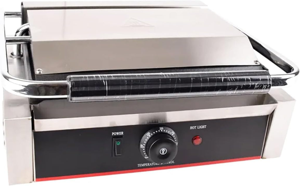 Commercial Panini Press With Grooved Grill Sandwich Maker Machine Electric Contact Grill Single (Large Smooth Top&Bottom)