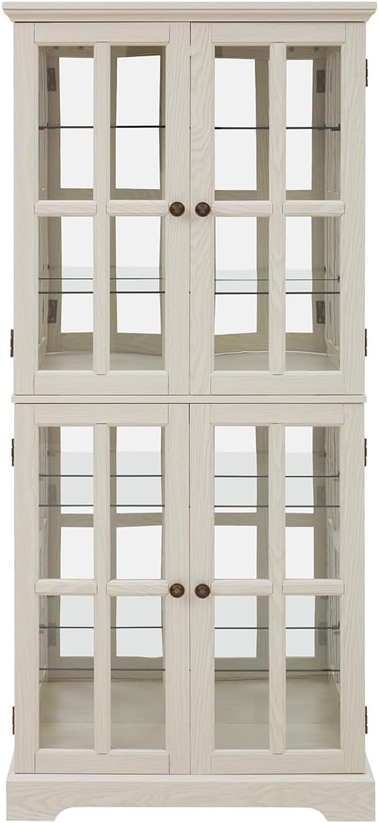 Lighted Glass Curio Cabinet with Lights & Adjustable Shelves,Curio Display Cabinet with Wood Frame & Glass Door,Corner Antique Display Case for Kitchen,Living Room,Office