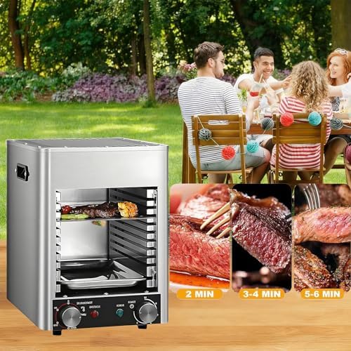 1700W Electric Steak Broiler - Smokeless Indoor Grill with Adjustable 10-Tier Rack & 10 Slots - Versatile Stainless Steel BBQ Oven for Family Cooking, Indoor BBQ, and Perfect Steaks