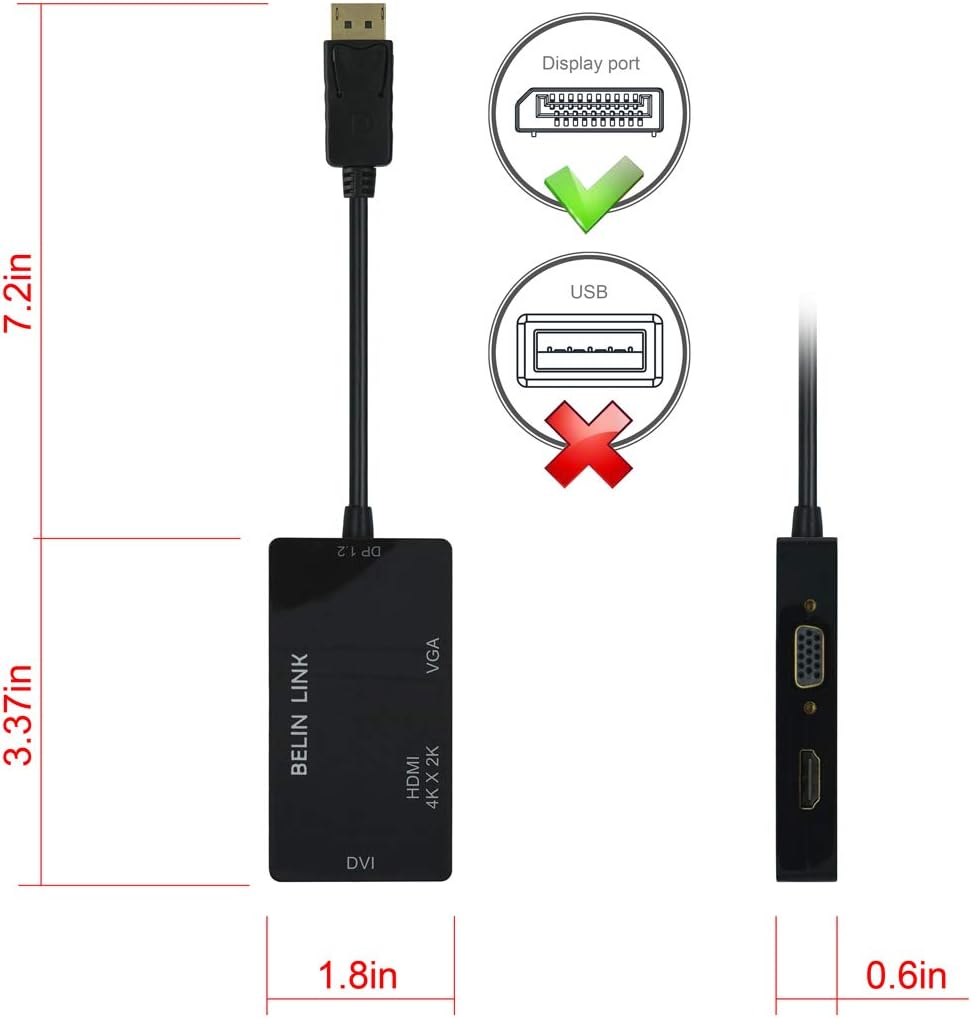 100 Pack DP to HDMI VGA DVI Adapter Displayport to HDMI 4K Adapter 3 in 1 Display Port to HDMI VGA DVI