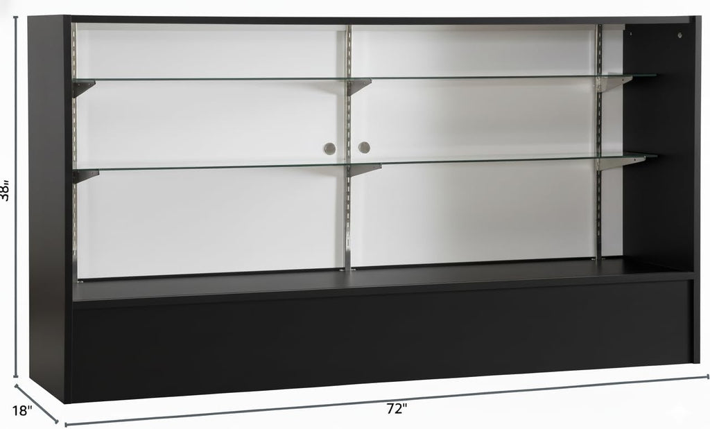 WISDOMFUR Full Vision Display Cabinet – 72' Glass Showcase with LED Light, Adjustable Shelves, Locking Sliding Doors – Retail Display Counter with Black Wood Base