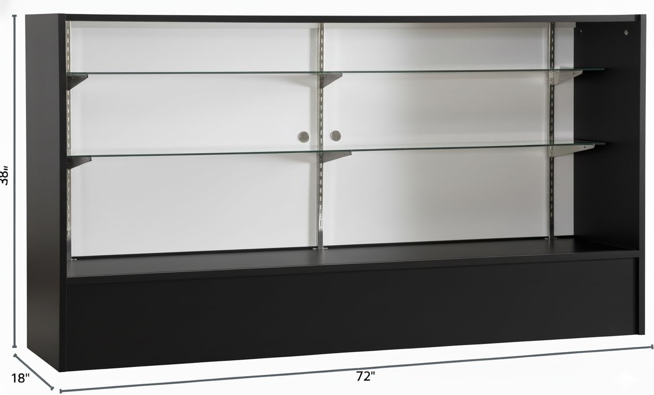 WISDOMFUR Full Vision Display Cabinet – 72' Glass Showcase with LED Light, Adjustable Shelves, Locking Sliding Doors – Retail Display Counter with Black Wood Base