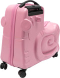 DNYSYSJ 20' Children's Ride On Luggage, Kid's Trolley Suitcase with Universal Wheels and Password Lock, Carry On Luggage Rolling Luggage, Aged 1-6 Years, ABS+PC (Pink, Snail Pattern)