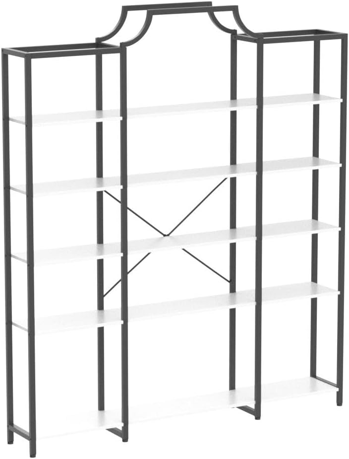 Auromie Triple Wide 5-Tier Bookshelf, 70.87' L x 79.13' H Extra Large Bookcase, Tall Open Etagere Display Shelf with Metal Frame, Freestanding Modern Storage Shelves for Home Office, Black&White