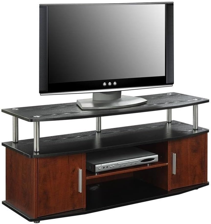 Convenience Concepts Designs2Go Monterey TV Stand 47.25' - Family Room Entertainment Center with Storage Cabinets and Shelves, Modern TV Console for Living Room, Office, Cherry/Black