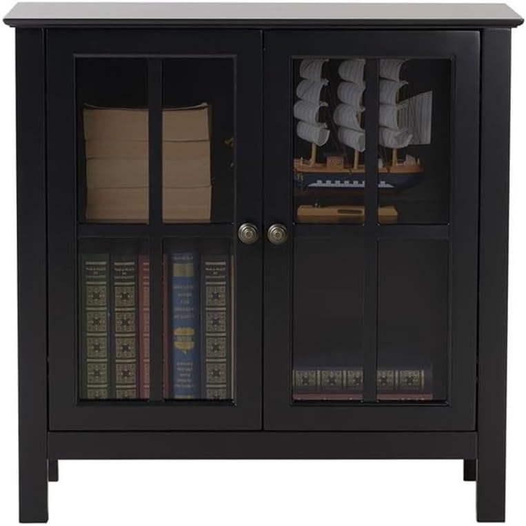 OS Home and Office Furniture Transitional Wood Accent Display Cabinet in Black