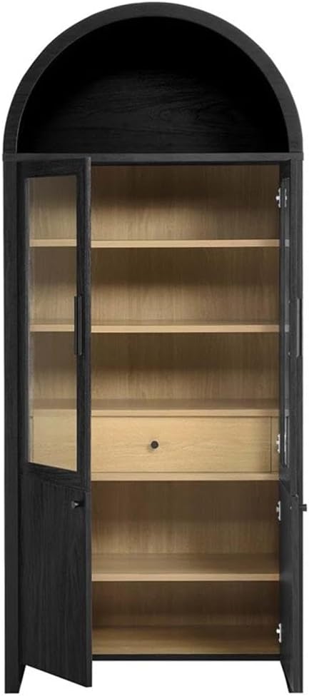 Modway Evie Arched Display Cabinet in Black Oak - Modern Tall Storage Cabinet with Shelves - Sophisticated Glass Door Bookcase - Elegant Living Room and Hallway Accent Cabinet