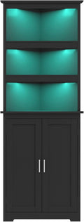TEENFON Corner Cabinet, Tall Corner Hutch with 5 Shelves & 2 Doors, Bathroom Cabinet with Adjustable Shelf, for Living Room, Kitchen, Bathroom, Black