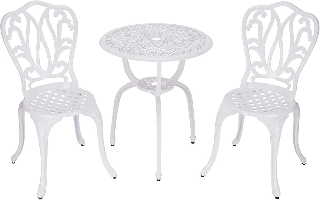 3 Piece Bistro Set,Outdoor Patio Set,Anti-Rust Cast Aluminum Bistro Table Set for Park Yard Front Porch Furniture(New White)…