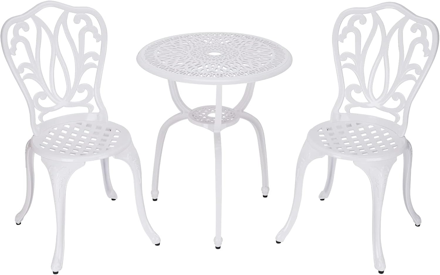 3 Piece Bistro Set,Outdoor Patio Set,Anti-Rust Cast Aluminum Bistro Table Set for Park Yard Front Porch Furniture(New White)…