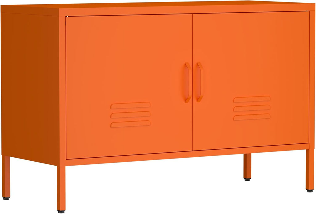 IRONFFICE Locker Cabinet,Metal Storage Cabinet with 2 Doors,Morden TV Stand for Living Room,Bedroom,Orange
