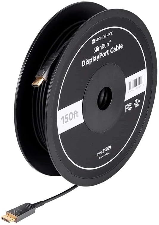 Monoprice DisplayPort Cable - 32.4Gbps, 8K@30Hz, 5K@60Hz, 4K@120Hz, HDR, AMD FreeSync 2.0, Fiber Optic, AOC, 100 Feet - SlimRun AV Series