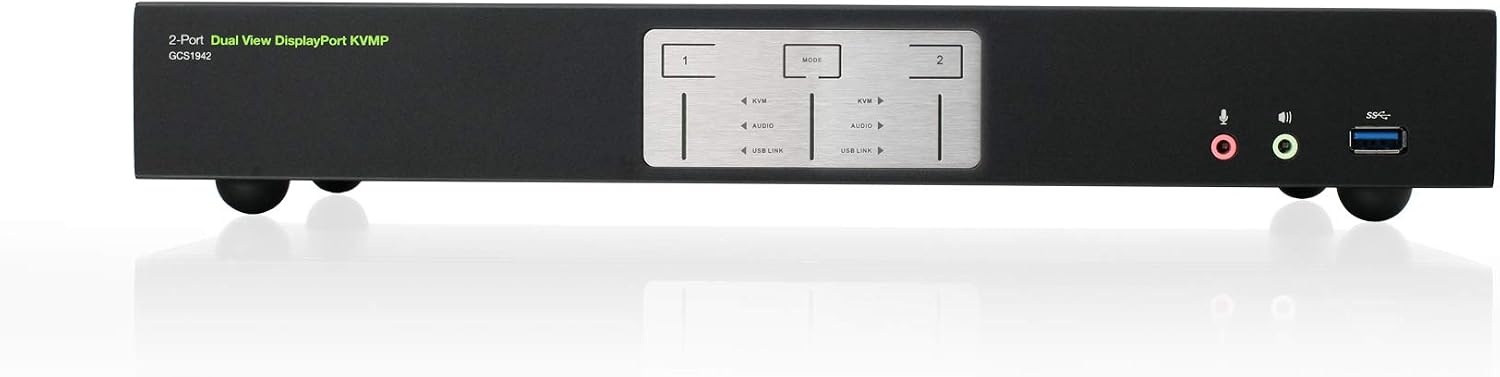 IOGEAR 2-Port Dual View DisplayPort KVMP Switch - 4K 60Hz - 2 DisplayPort In Per Channel - 2-Port USB 3.1 Hub 5Gbps - Keyboard Mouse Input - 7.1 HD Audio - Front Panel Selector - TAA Mac/Win - GCS1942