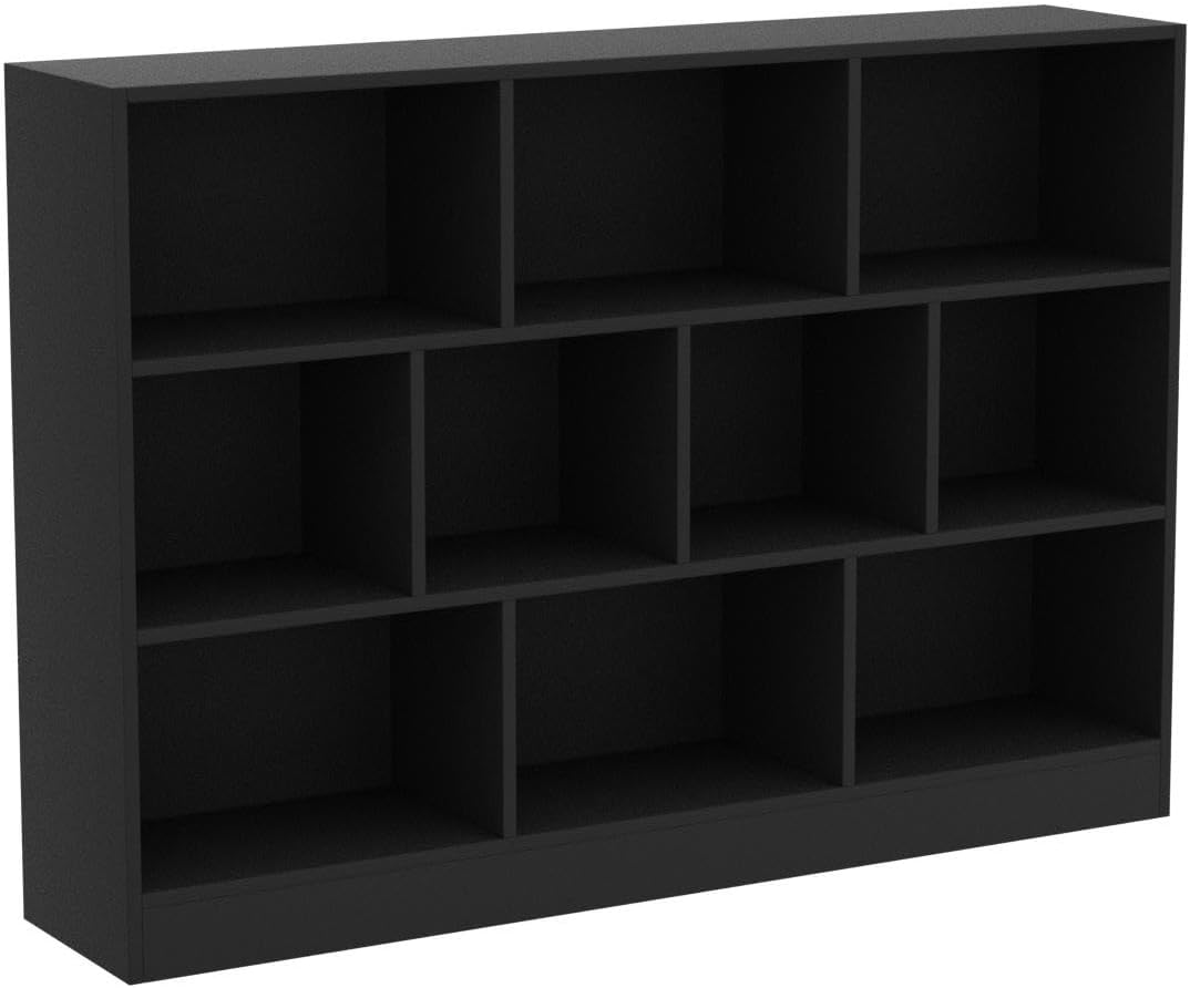 Cozy Castle Black Bookshelf, 3-Tier Open Shelf Bookcase, 10 Cube Storage Organizer with Anti-Tilt Device for Bedroom, Living Room, 55.11' W x 11.61'D x 40.94'H