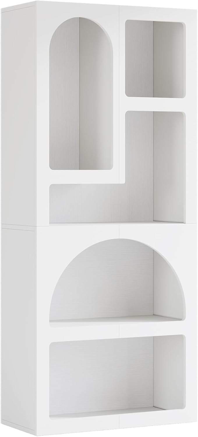 Tribesigns 70.87' Tall Geometric Bookshelf, White Arched Bookcase with 5 Irregular Storage Shelves, Modern Open Art Decor Display Shelf Free-Standing for Living Room, Bedroom, Closet
