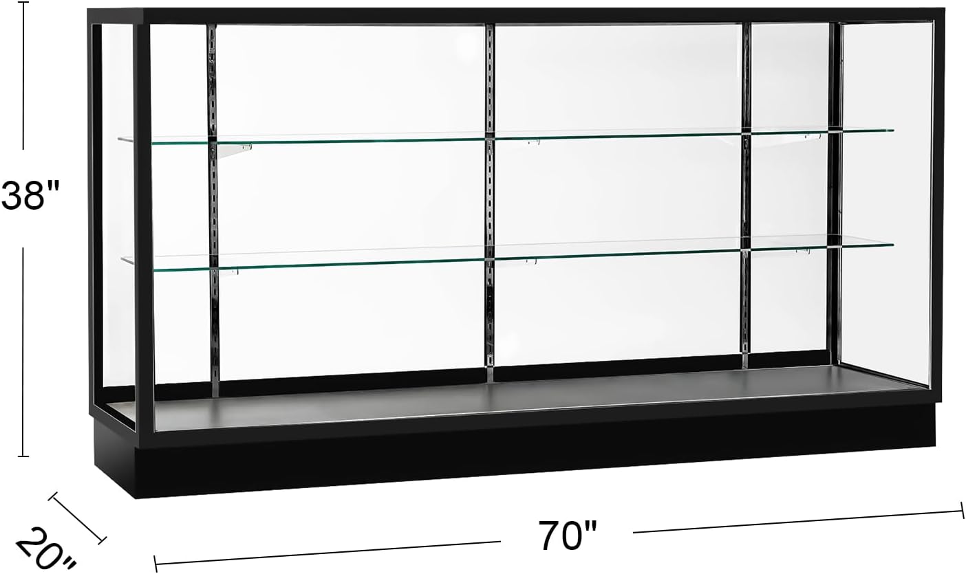 70'D * 20'W * 38'H - Retail Full Vision Showcase - Glass Display Cabinet with Black Aluminum Frame and led Lights