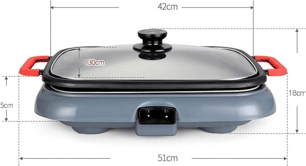 Electric Grill Indoor Household Multi-Function Grilled Fish Plate Barbecue Hot Pot Grilled Fish Oven Electric Tray Commercial Rectangular Smokeless Pan,Portable Nonstick Griddle