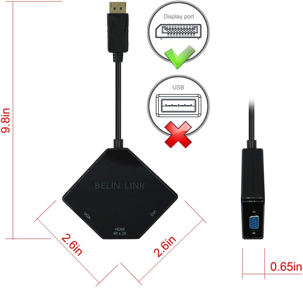 DP to HDMI VGA DVI Adapter Displayport to HDMI 4K Adapter 3 in 1 Display Port to HDMI VGA DVI Converter Male to Female Gold-Plated (Diamond Shaped) (100 Pack Diamond Shaped)