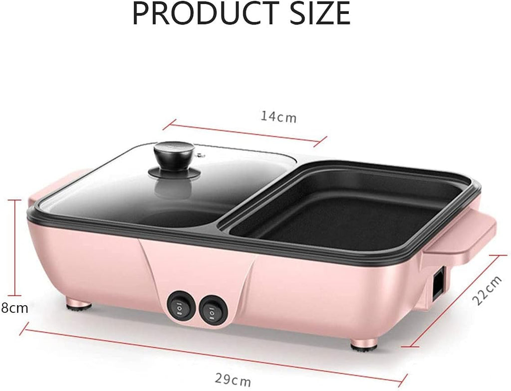 BBQ Smokeless Grill Non-stick Electric Griddle 2-in-1 Indoor Grill Pot Small Multifunctional Electric Cooker Smokeless BBQ Grill Shabu Pot Cooking Pot Temperature Control White 30x22x8.5cm (Color : W