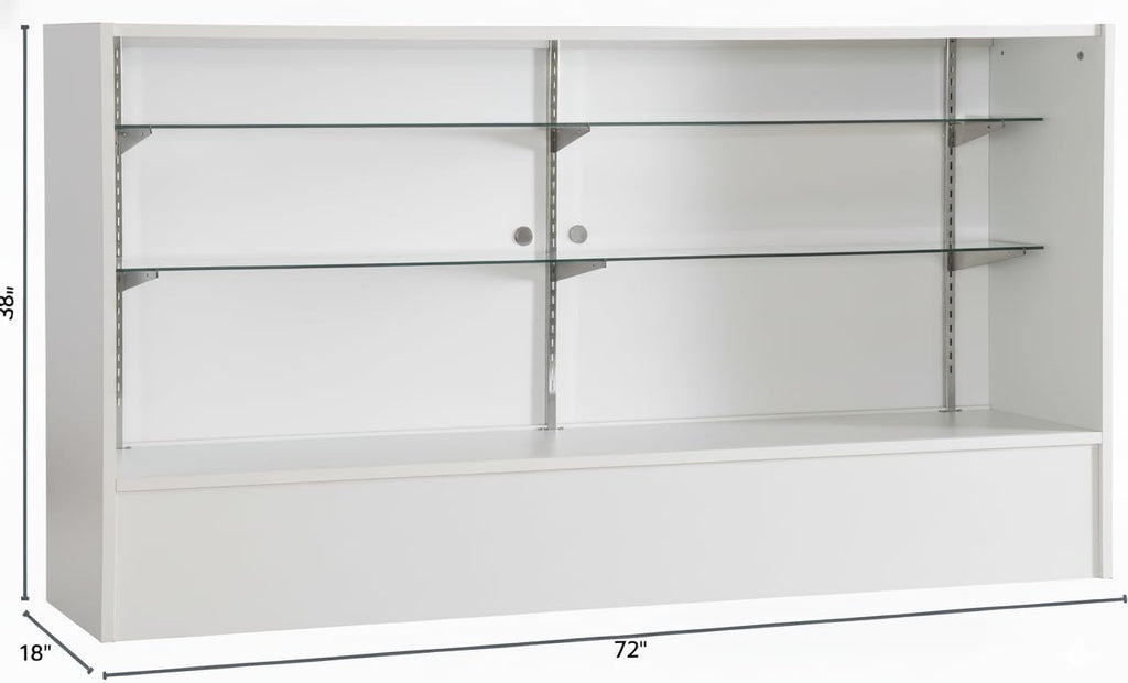 WISDOMFUR Full Vision Display Cabinet – 72' Glass Showcase with LED Light, Adjustable Shelves, Locking Sliding Doors – Retail Display Counter with White Wood Base