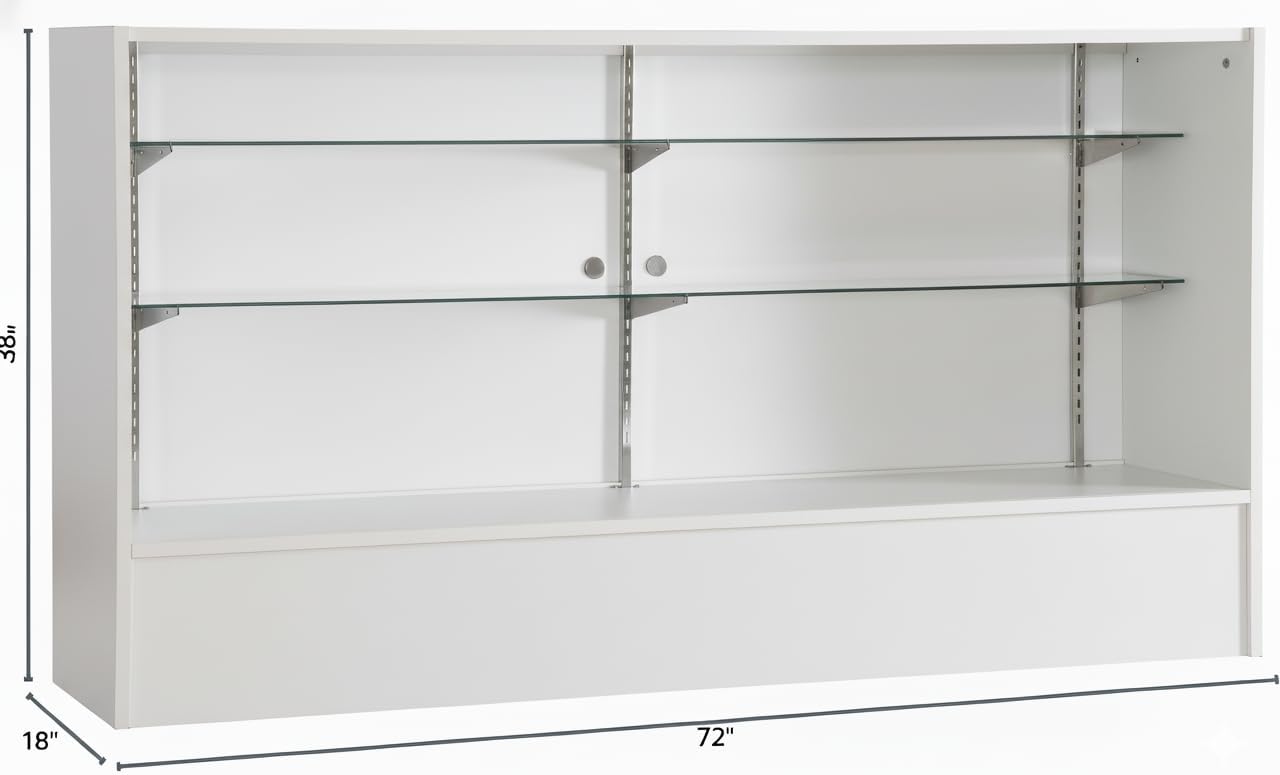 WISDOMFUR Full Vision Display Cabinet – 72' Glass Showcase with LED Light, Adjustable Shelves, Locking Sliding Doors – Retail Display Counter with White Wood Base