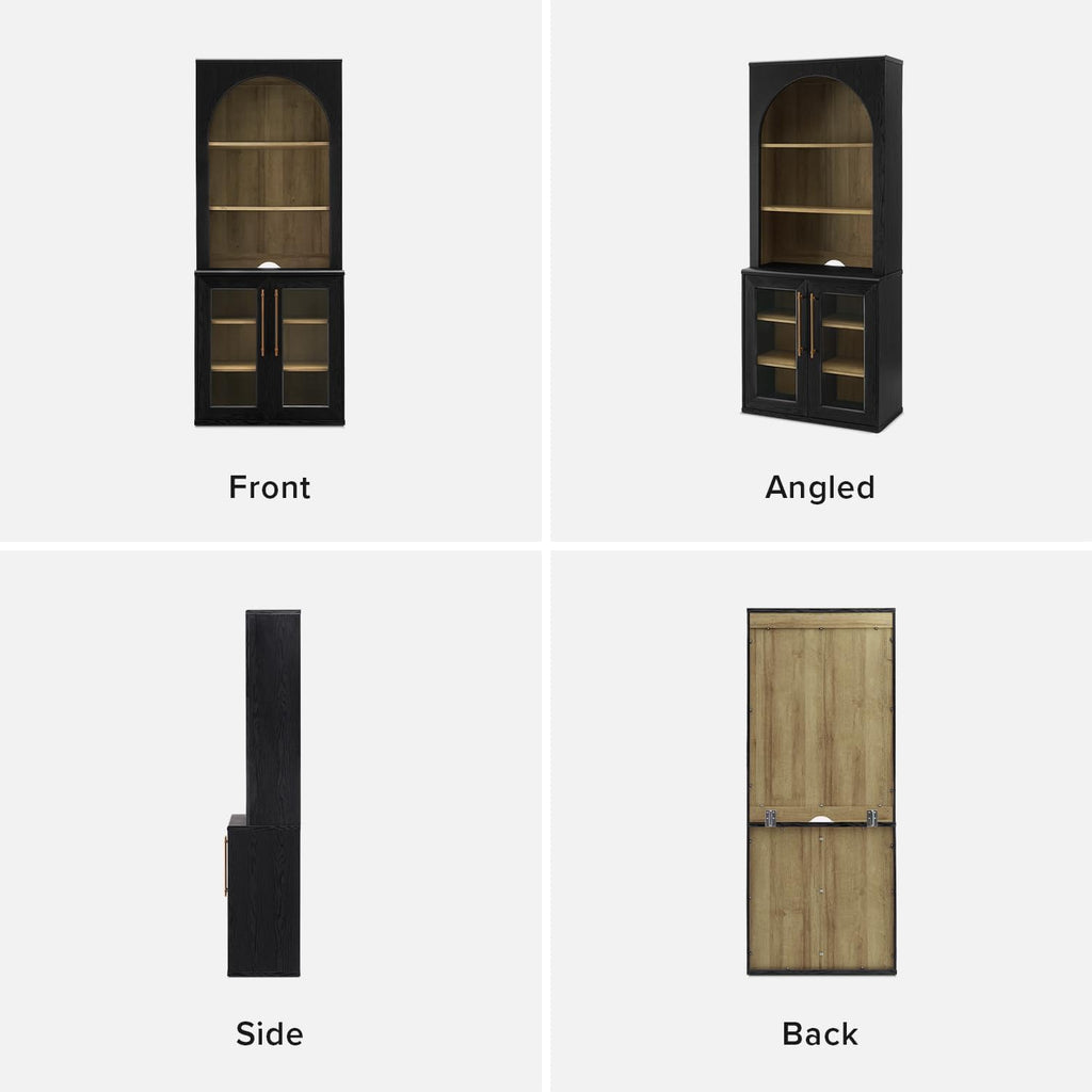 mopio Blake Storage Cabinet with Hutch, Sideboard Buffet Cabinet with Storage, Kitchen Pantry Organizer, Coffee Bar Station, Trophy Display Case with Door & Shelf for Living Room (Black Oak Acrylic)