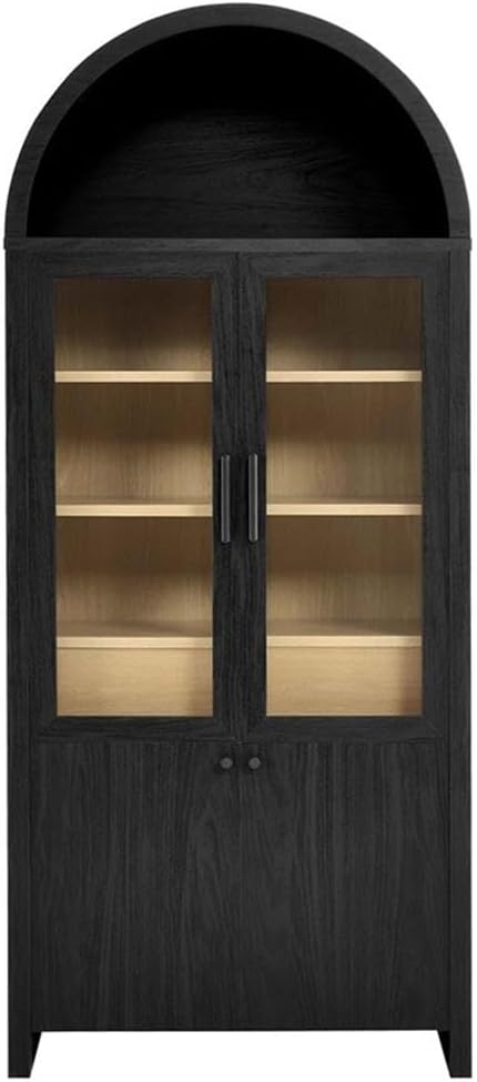 Modway Evie Arched Display Cabinet in Black Oak - Modern Tall Storage Cabinet with Shelves - Sophisticated Glass Door Bookcase - Elegant Living Room and Hallway Accent Cabinet
