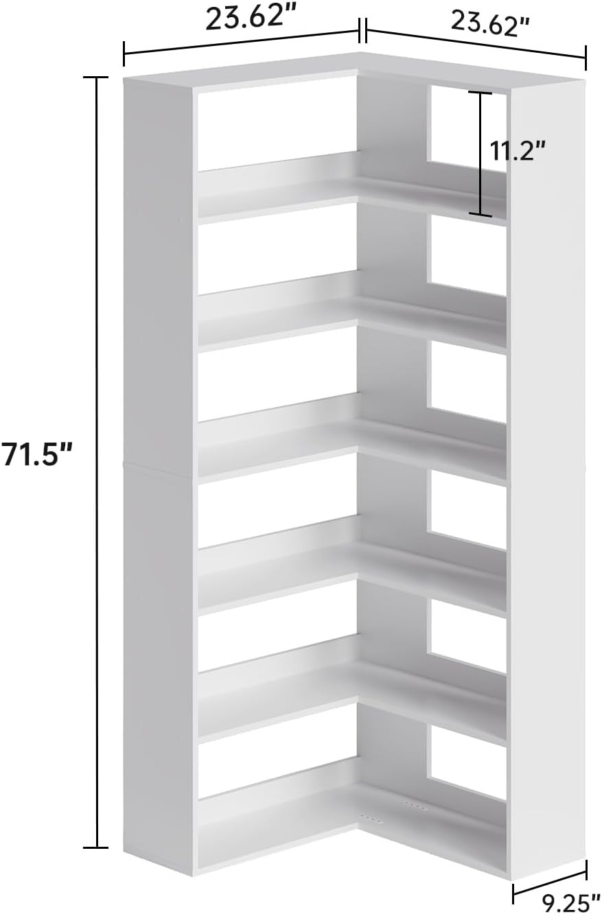 MXV 71.5' Tall L-Shaped Corner Bookshelf, 6-Tier 23.6' Wide Wooden Bookcase with Storage Organizer, Display Shelf for Home, Office, Living Room (23.6')