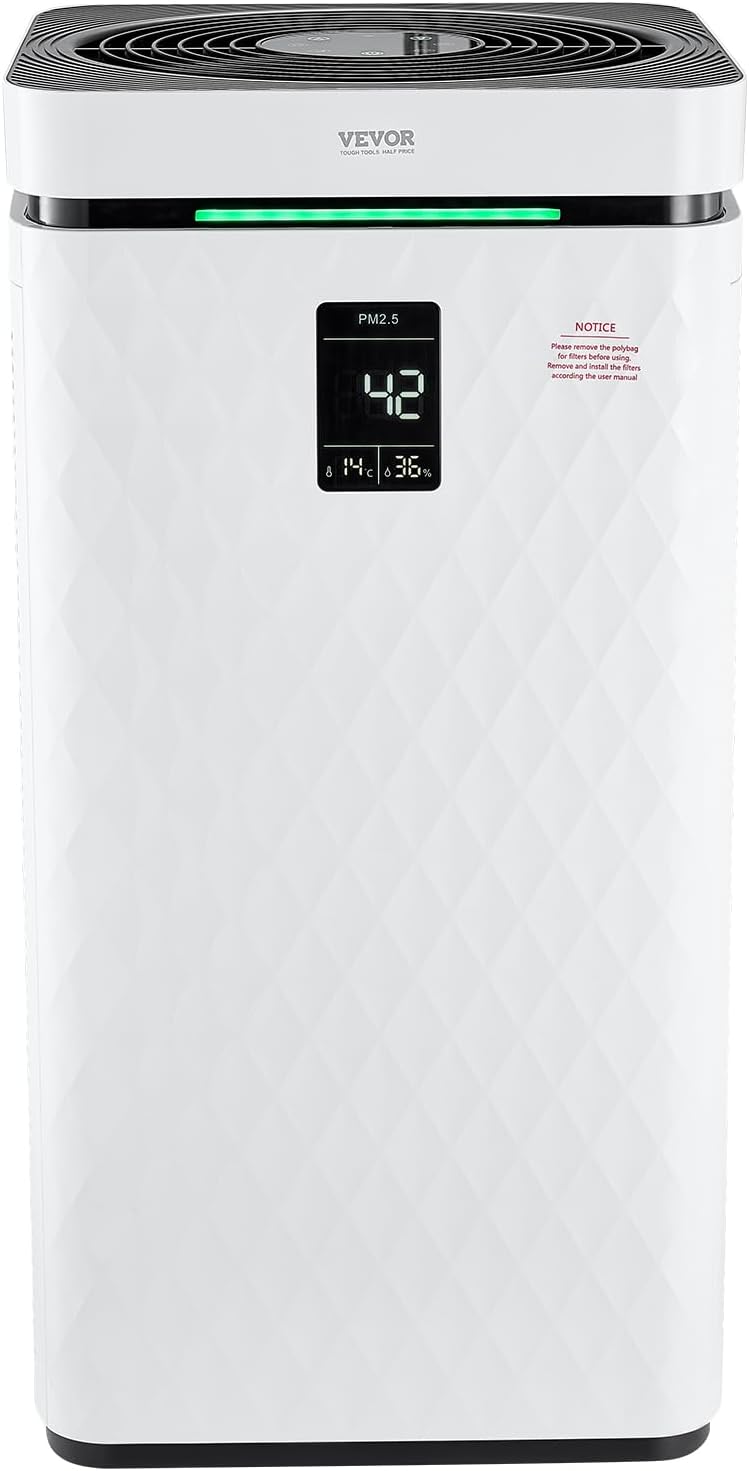 VEVOR Air Purifier for Bedroom Home, H13 HEPA Layer Filter 3139 ft²/h Smart Air Purifier with Speed Control & Child Lock Guard, 23 dB Sleep Mode Air Cleaner for Smoke Dust with Convenient Touch Panel