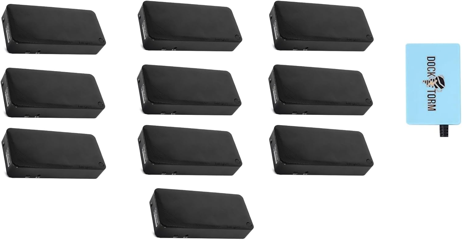 Targus USB-C Universal Docking Station with 100W Power Delivery (USB Type-C, 3 USB Type-A, Audio Jack, 2 DisplayPort, 2 HDMI 2.0, RJ-45, Support up to 2 UHD 4K Display) Bundle with Docztorm (10 Pack)