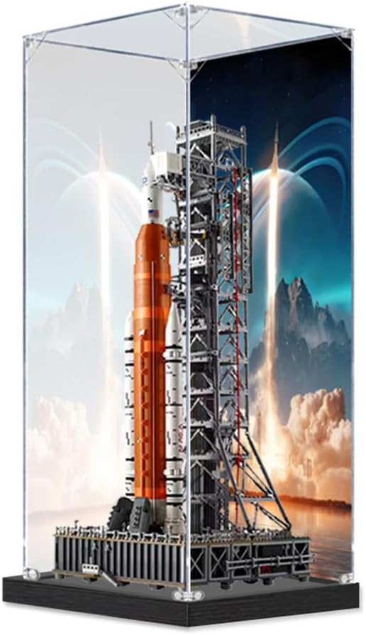 Acrylic Display case Designed for Lego 10341 Artemis Rocket Launch System, Building Block Model, Transparent dust Cover, 3mm Thick Acrylic Plate, 20mm Brushed Base (Toys not Included)