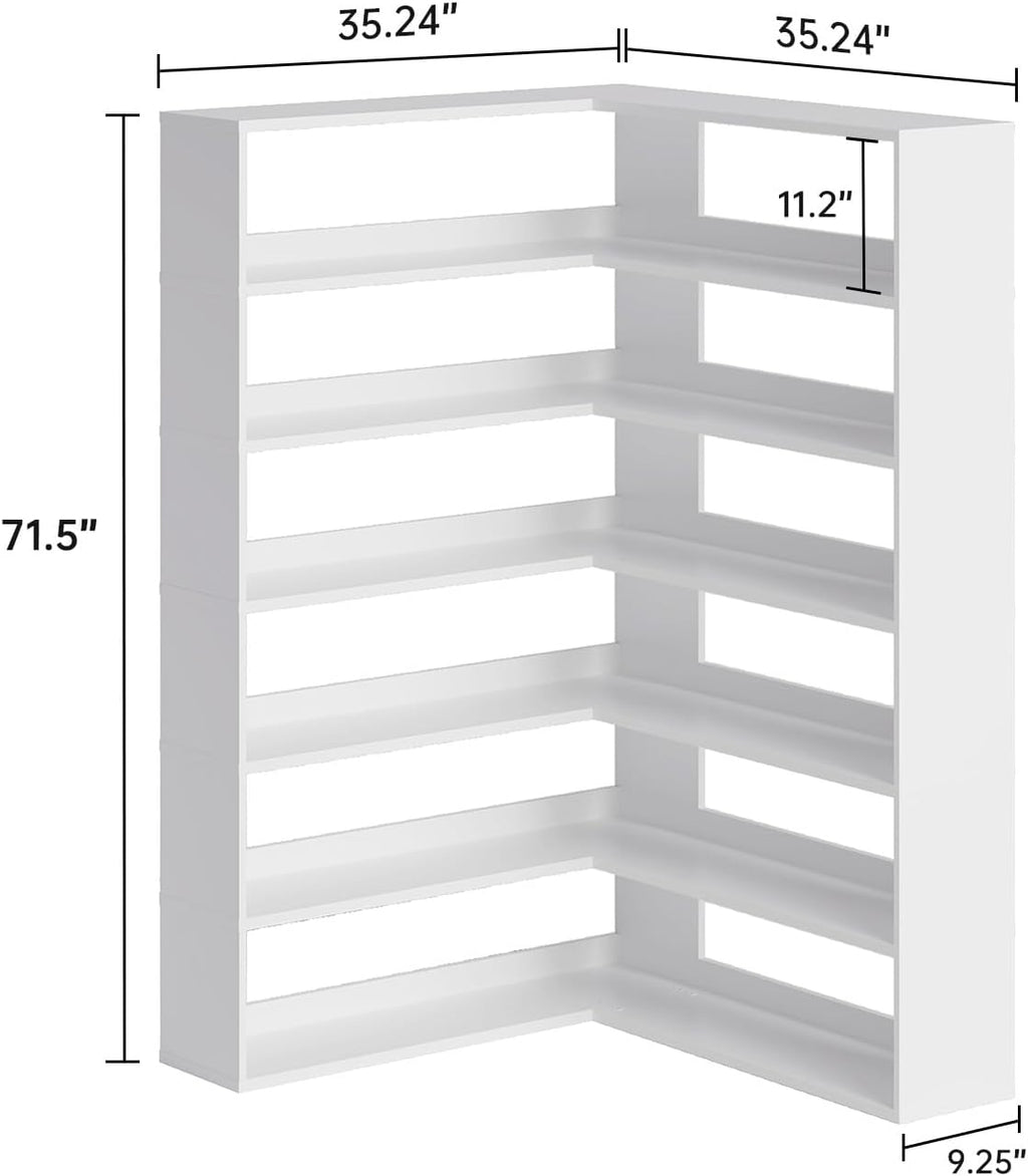 MXV 71.5' Tall L-Shaped Corner Bookshelf, 6-Tier 35.2' Wide Wooden Bookcase with Storage Organizer, Display Shelf for Home, Office, Living Room (35.2')