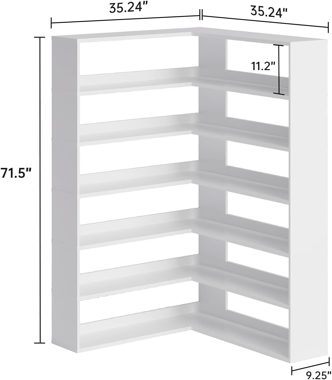 MXV 71.5' Tall L-Shaped Corner Bookshelf, 6-Tier 35.2' Wide Wooden Bookcase with Storage Organizer, Display Shelf for Home, Office, Living Room (35.2')