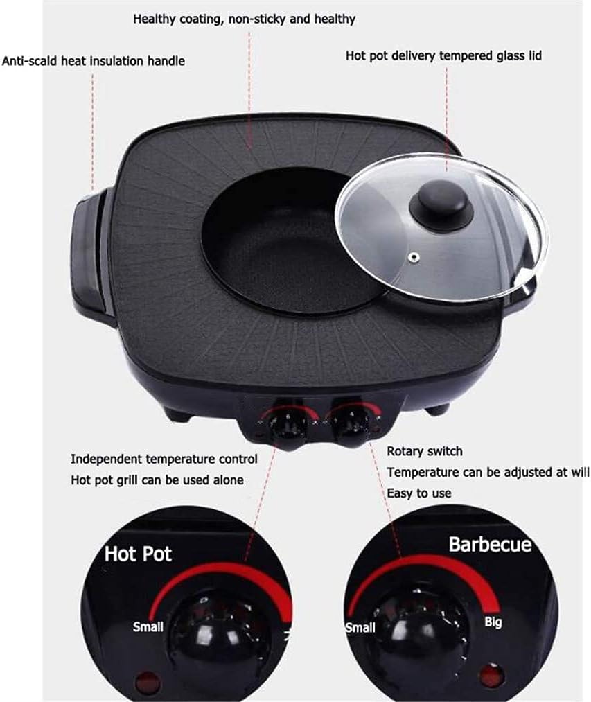 Electric Grill Indoor Electric Grill Hot Pot,Separate Dual Temperature Control, Home Non-Stick Baking Pan Indoor Barbecue Oven Separate Cleaning, Capacity for 5-6 People, 220V