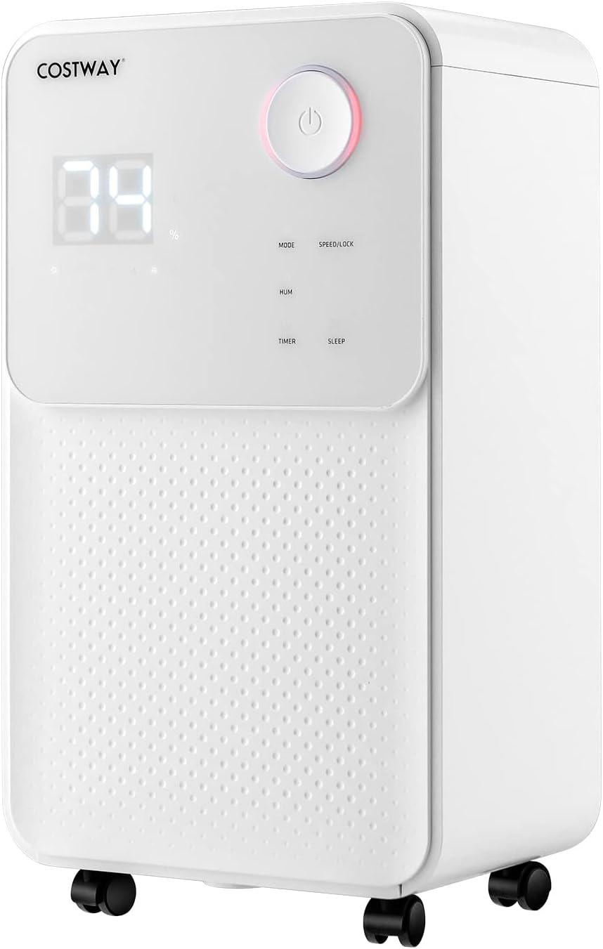 COSTWAY 2000 Sq. Ft Dehumidifier for Large Room & Basement, 32 Pint Dehumidifier with Drain Hose, 4 Modes, 2 Speeds, 24H Timer, Auto Defrost, 3-Color Digital Display