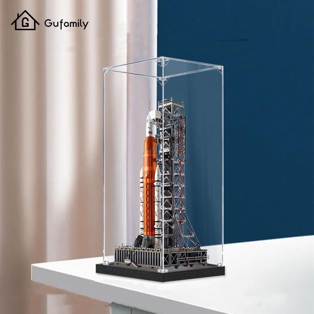 Acrylic Display case Designed for Lego 10341 Artemis Rocket Launch System, Building Block Model, Transparent dust Cover, 3mm Thick Acrylic Plate, 20mm Brushed Base (Toys not Included)