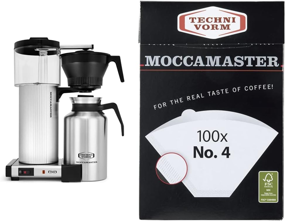 Technivorm Moccamaster 39340 CDT Grand Coffee Maker, 60 Ounce, Silver 4 White Paper Filters, 100-count per box