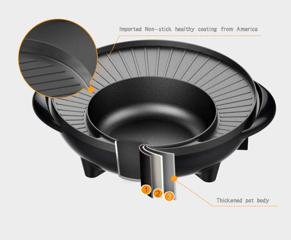 LIVEN Electric Grill with Hot Pot, Non-stick coating surface, Hot Pot with Glass Lid,1300W 120V SK-J3201