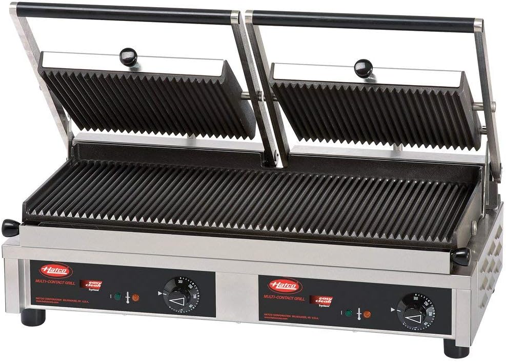 TableTop King MCG20G Multi Contact Double Panini Sandwich Grill with Grooved Cast Iron Plates - 20' x 10 1/4' Cooking Surface - 208V, 2820W