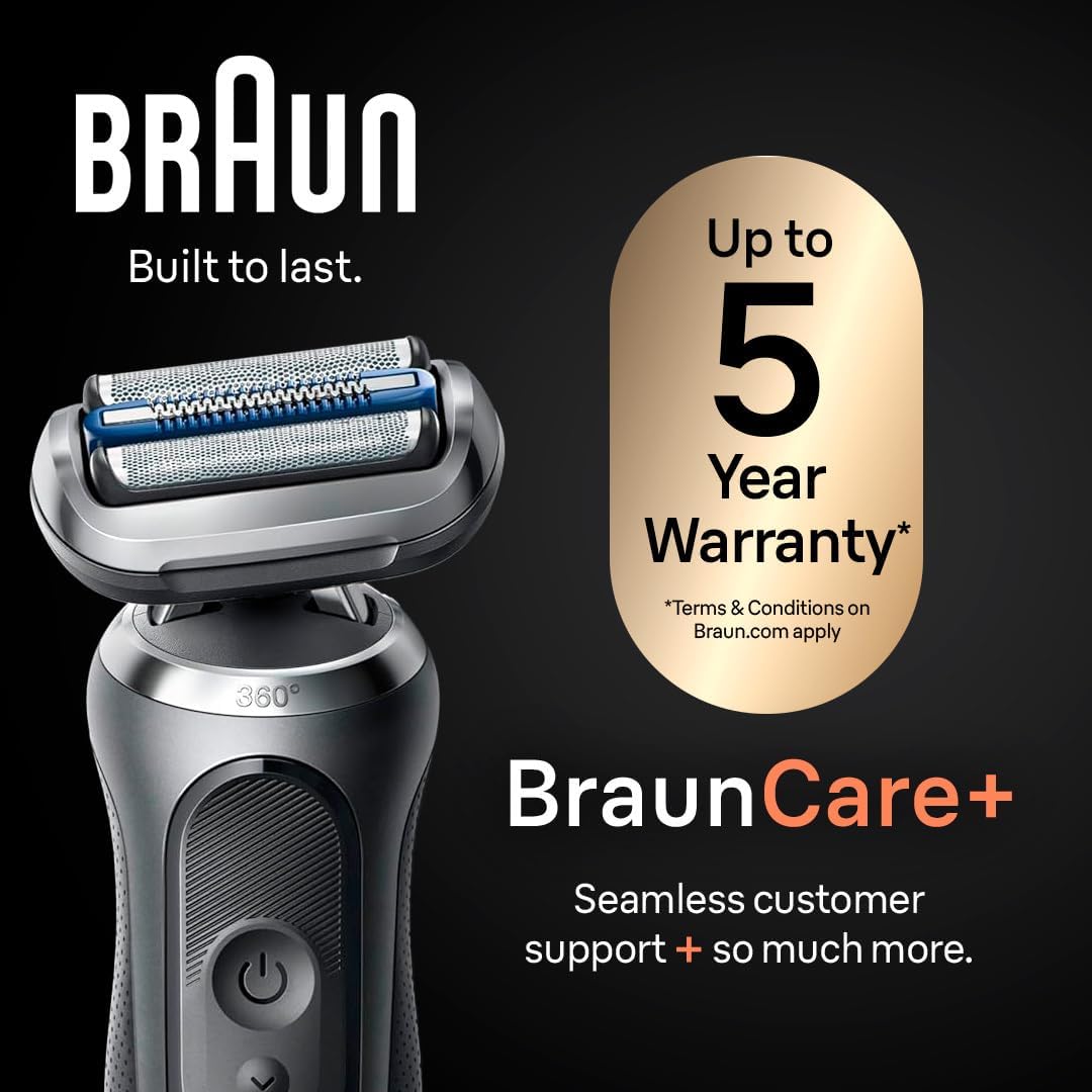 Braun Electric Razor for Men, Waterproof Foil Shaver, Series 7 7027cs, Wet & Dry Shave, with Beard Trimmer, Rechargeable, Charging Stand and Travel Case Included, Silver Black