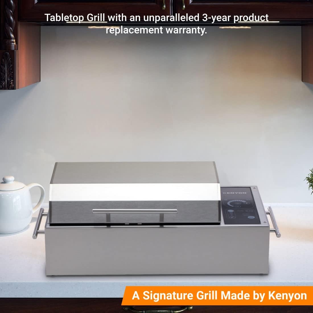 Kenyon Frontier Portable Electric Grill, Single Burner With IntelliKEN Touch Control, Stainless Steel Body, Rust-Proof Grill, UL-Approved For Indoor And Outdoor Use, Dishwasher Safe Grates, 120V