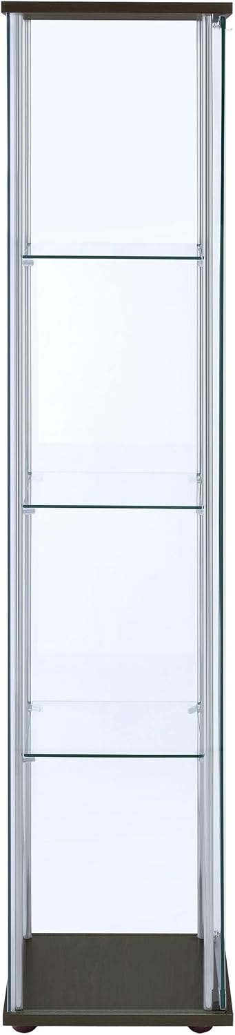 Coaster Home Furnishings - Bellatrix - Glass - 3-Shelf Curio Cabinet with Metal Frame, One Door, and Black Hardware - Living Room - 64-Inch - Cappuccino - 950172