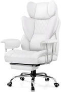 GTPLAYER Gaming Chair,Office Chair with Pocket Spring Lumbar Support, Ergonomic Comfortable Wide Office Desk Computer Chair with Outward Fixed Soft Armrests and Footrest,(PU Leather, White)