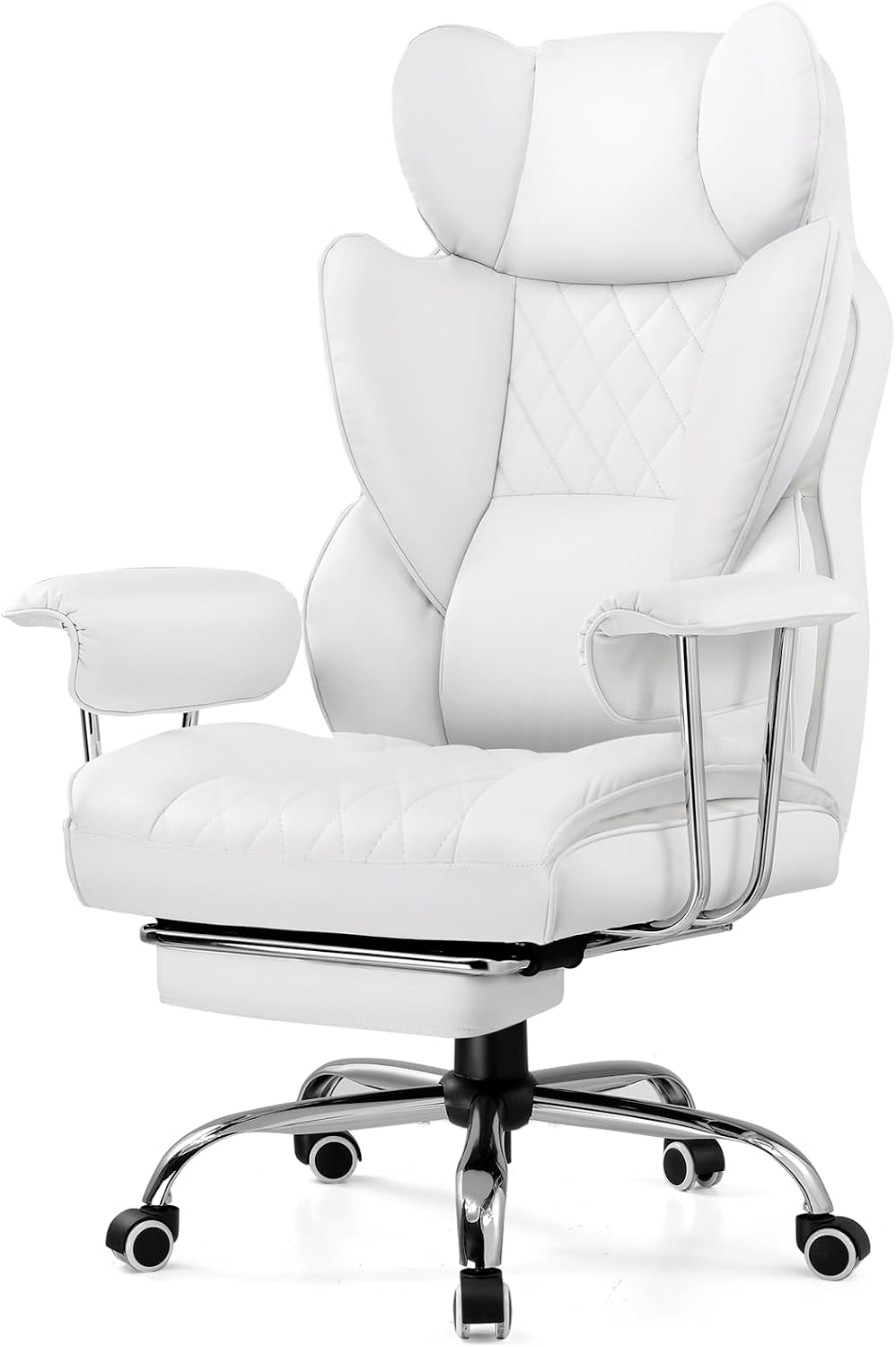 GTPLAYER Gaming Chair,Office Chair with Pocket Spring Lumbar Support, Ergonomic Comfortable Wide Office Desk Computer Chair with Outward Fixed Soft Armrests and Footrest,(PU Leather, White)