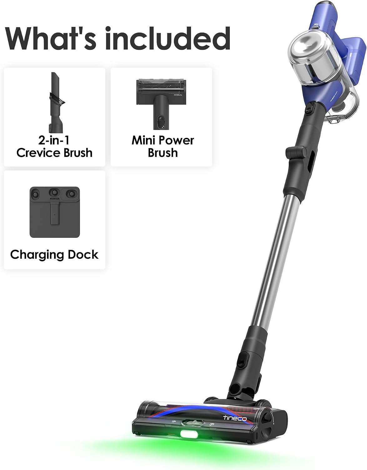 Tineco Pure ONE S50 Pro Cordless Vacuum, 150AW Suction, 95Min Runtime, Anti-Tangle Brush, 120° Green Light, Easily Tackles Large Debris, Stick Vacuum Cleaner for Pet Hair, Carpet & Hard Floor