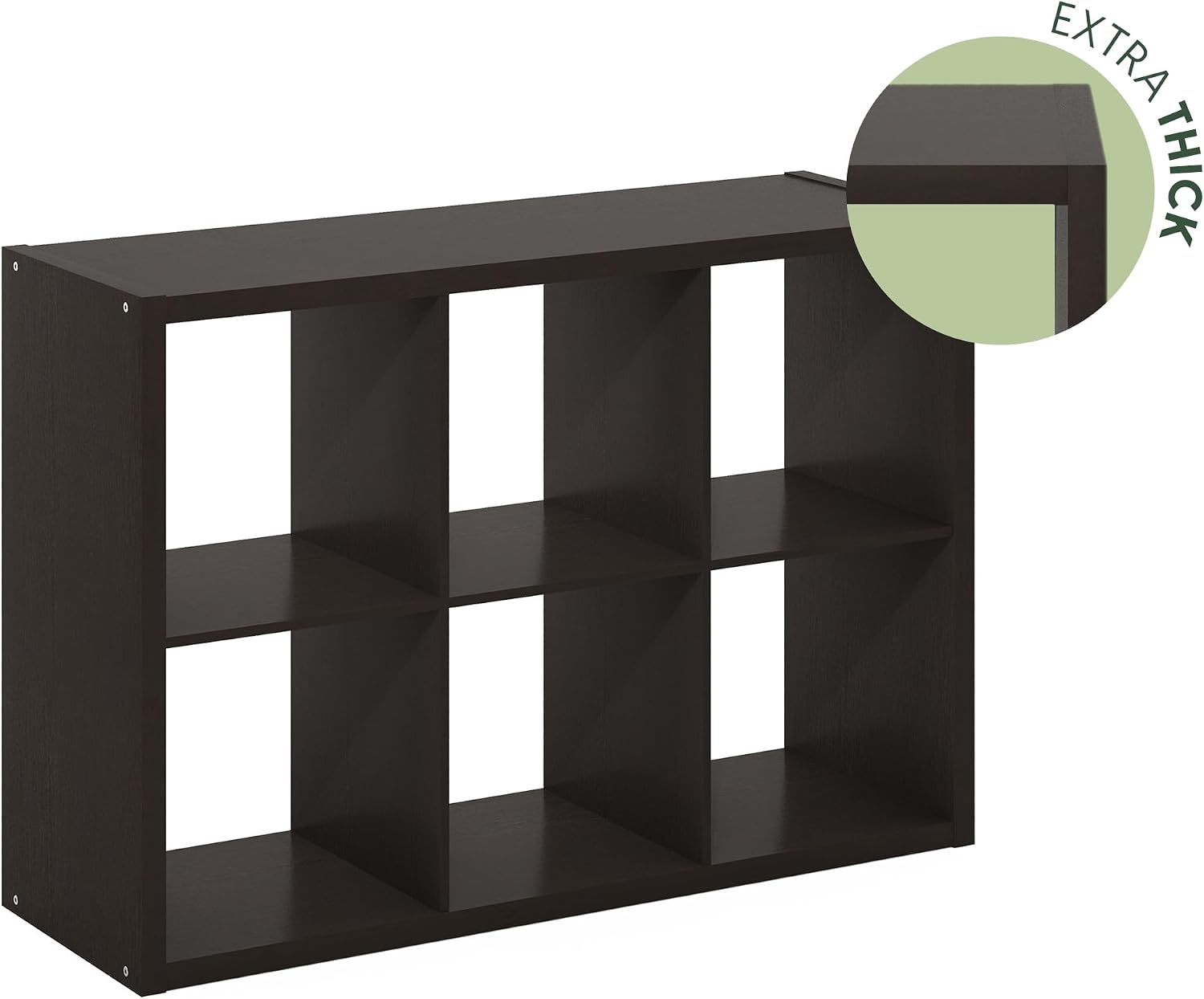 Furinno Cubicle Book Shelf, 6-Cube Bookshelf, Extra Thick Frame Horizontally & Vertically Reversible Bookcase with Open Back, 14.6' x 44' x 30', for Living Room, Bedroom, Home Office, Black Dark Oak