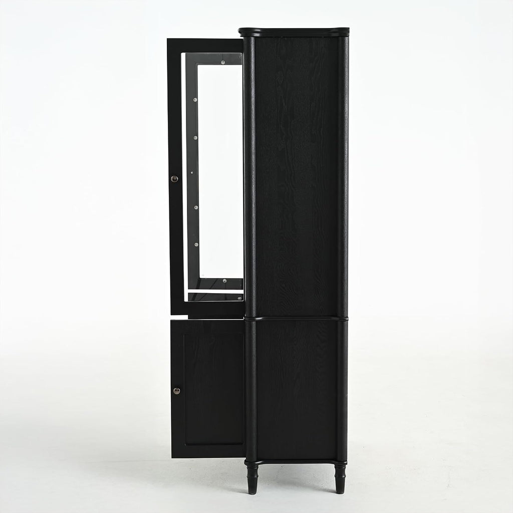 Merax 73.25''H Vintage Display Cabinet with Storage, Mid-Century Modern Pantry Cabinet with Glass Doors, Curio Cabinet for Hallways, Livingroom Kitchen & Office,Black